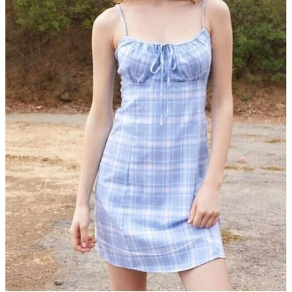 John Galt Dress Womens One Size Blue Plaid Jennifer Mini Strappy Beachy Boho - Picture 1 of 8